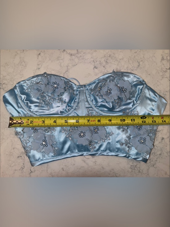 Sparkl Fairy Couture Other - Satin Floral Appliqué Bustier Top in Light Blue Sparkl Fairy Couture